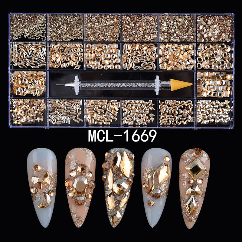 AB Glass Crystal Rhinestones 20 Different Shapes 1400pcs - Champagne